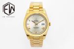 EW Factory Rolex Daydate 40mm 3255 Movement Silvery White Face Yellow Gold President Band Watch